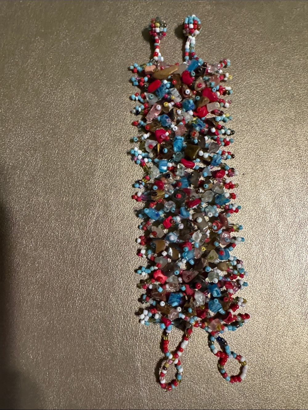 Hand Beaded Cluster Cuff Multicolor Beaded Statement Bracelet - Red, Blue, White